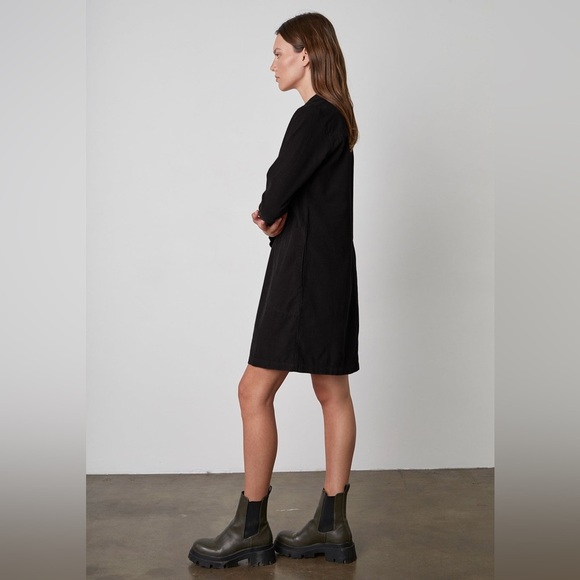 Velvet Gram & Spencer Lana Corduroy Shirt Dress Long Sleeves Mini Black - Picture 3 of 14